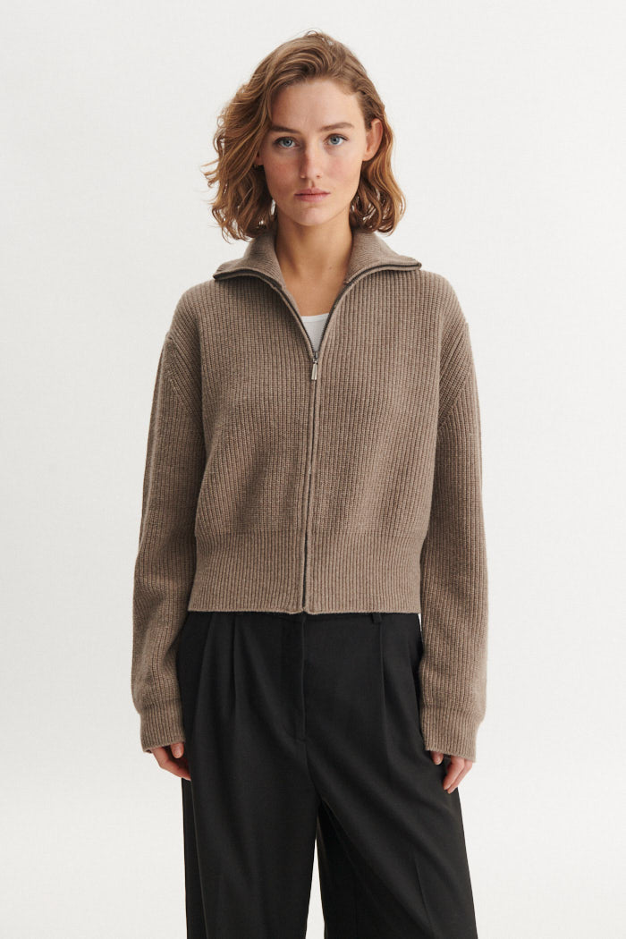 Basic Apparel Cady Zip Cardigan Cardigans 715 Greige